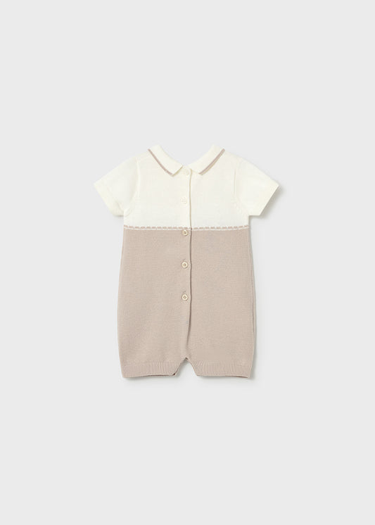 Mameluco Cuello Polo Tejido Combinado - Beige - vista 2