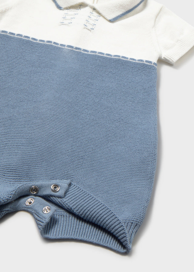 Mameluco Cuello Polo Tejido Combinado - Azul - vista 4