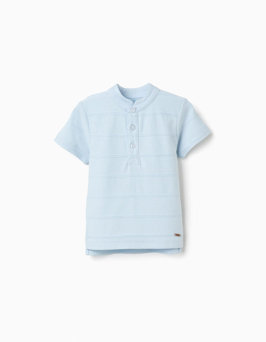 Camiseta Canale Cuello Alto Botones - Azul Claro