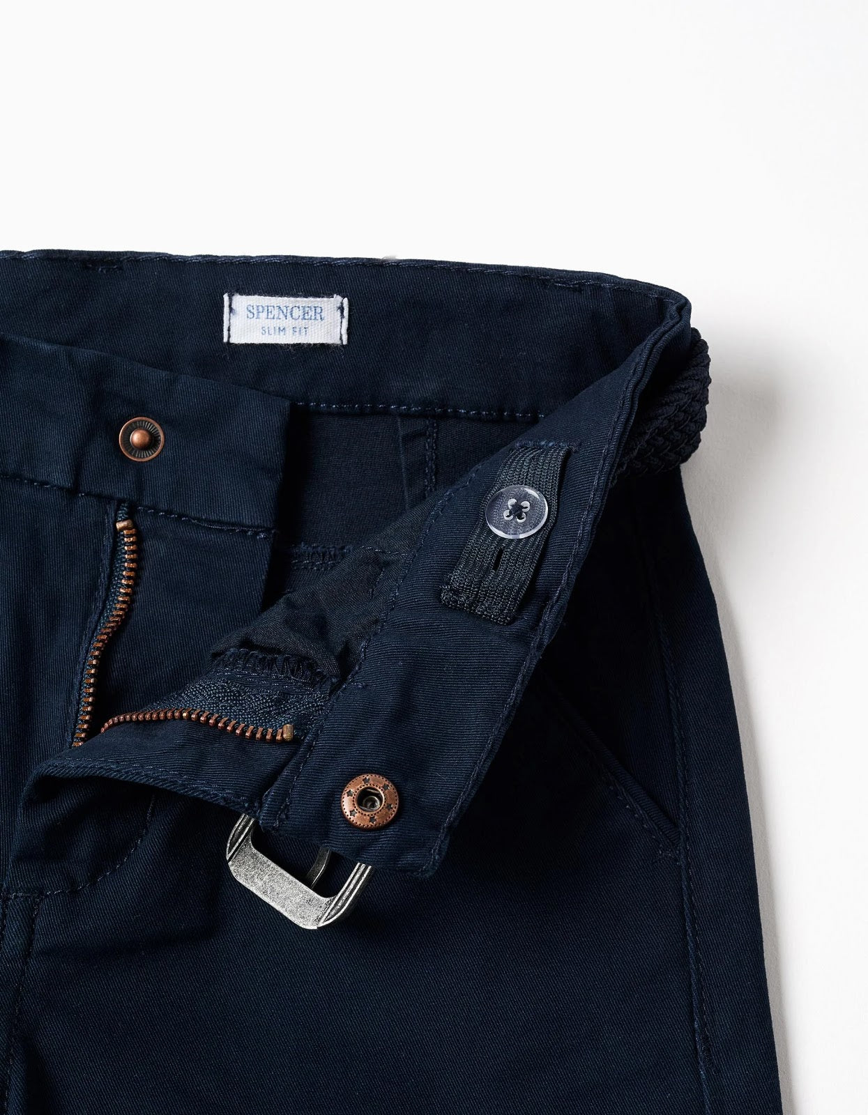 Pantalon Twill Azul Oscuro Con Cinturon - vista 3