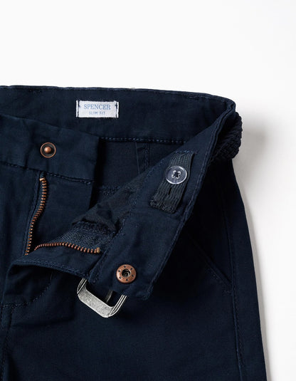 Pantalon Twill Azul Oscuro Con Cinturon - vista 3