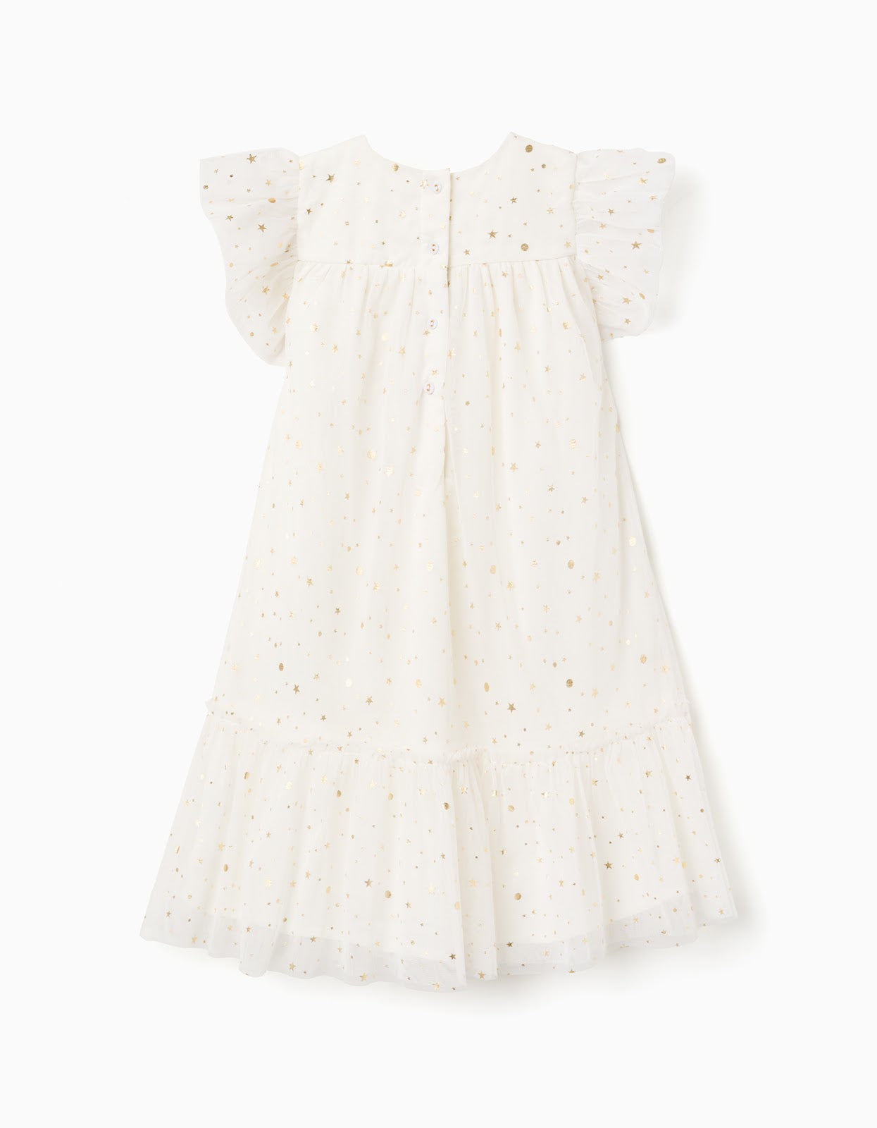 Vestido Blanco Con Volantes Y Estampado Galaxy Dorado - vista 2