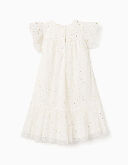 Vestido Blanco Con Volantes Y Estampado Galaxy Dorado - vista 2