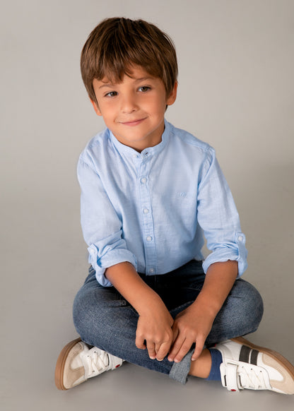 Camisa M/l Cuello Nerú Lino - Celeste