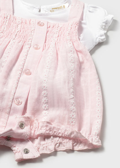 Conjunto 2 Piezas Mameluco Flores, Camiseta Blanca - Rosa baby - vista 3