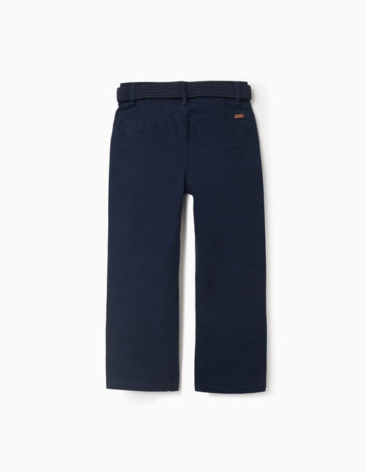 Pantalon Twill Azul Oscuro Con Cinturon - vista 2