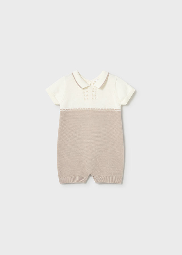 Mameluco Cuello Polo Tejido Combinado - Beige
