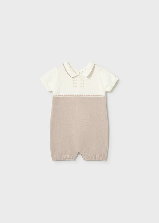 Mameluco Cuello Polo Tejido Combinado - Beige