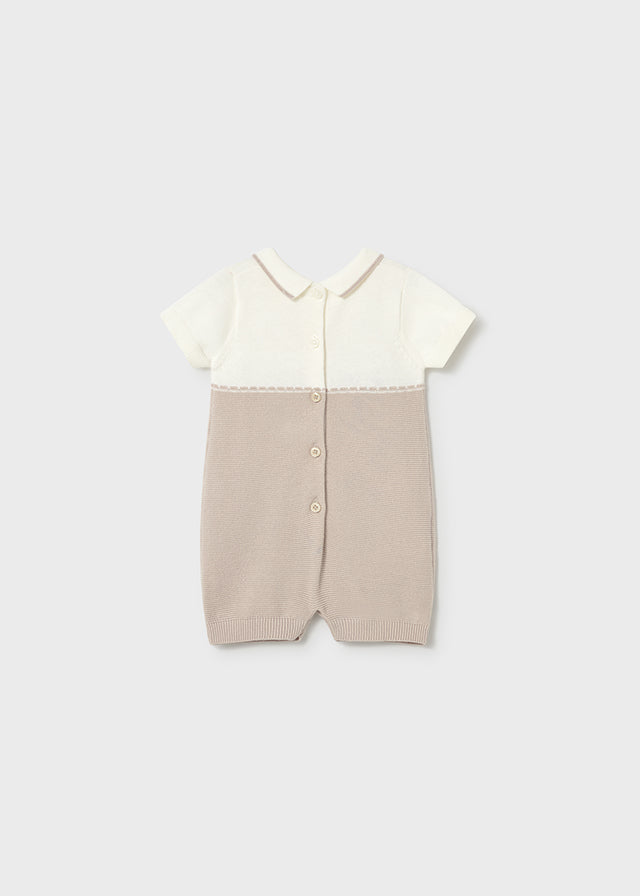 Mameluco Cuello Polo Tejido Combinado - Beige - vista 2