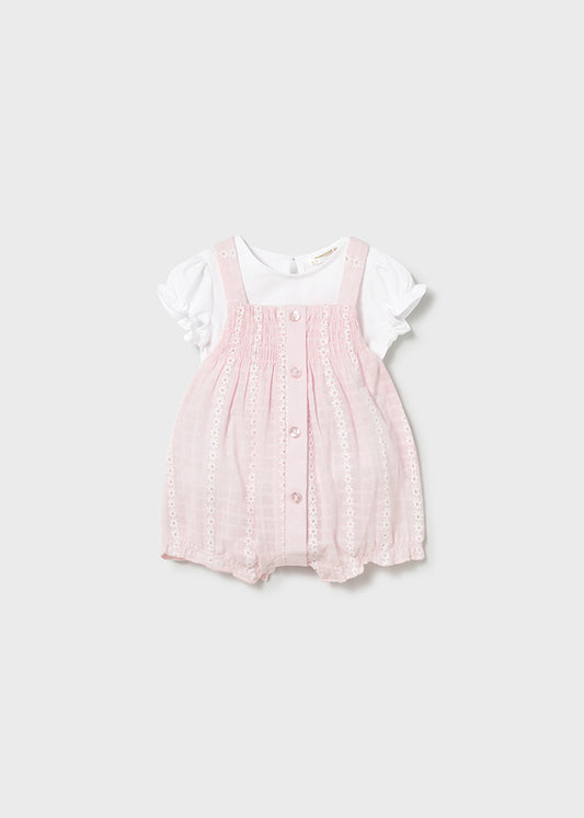 Conjunto 2 Piezas Mameluco Flores, Camiseta Blanca - Rosa baby