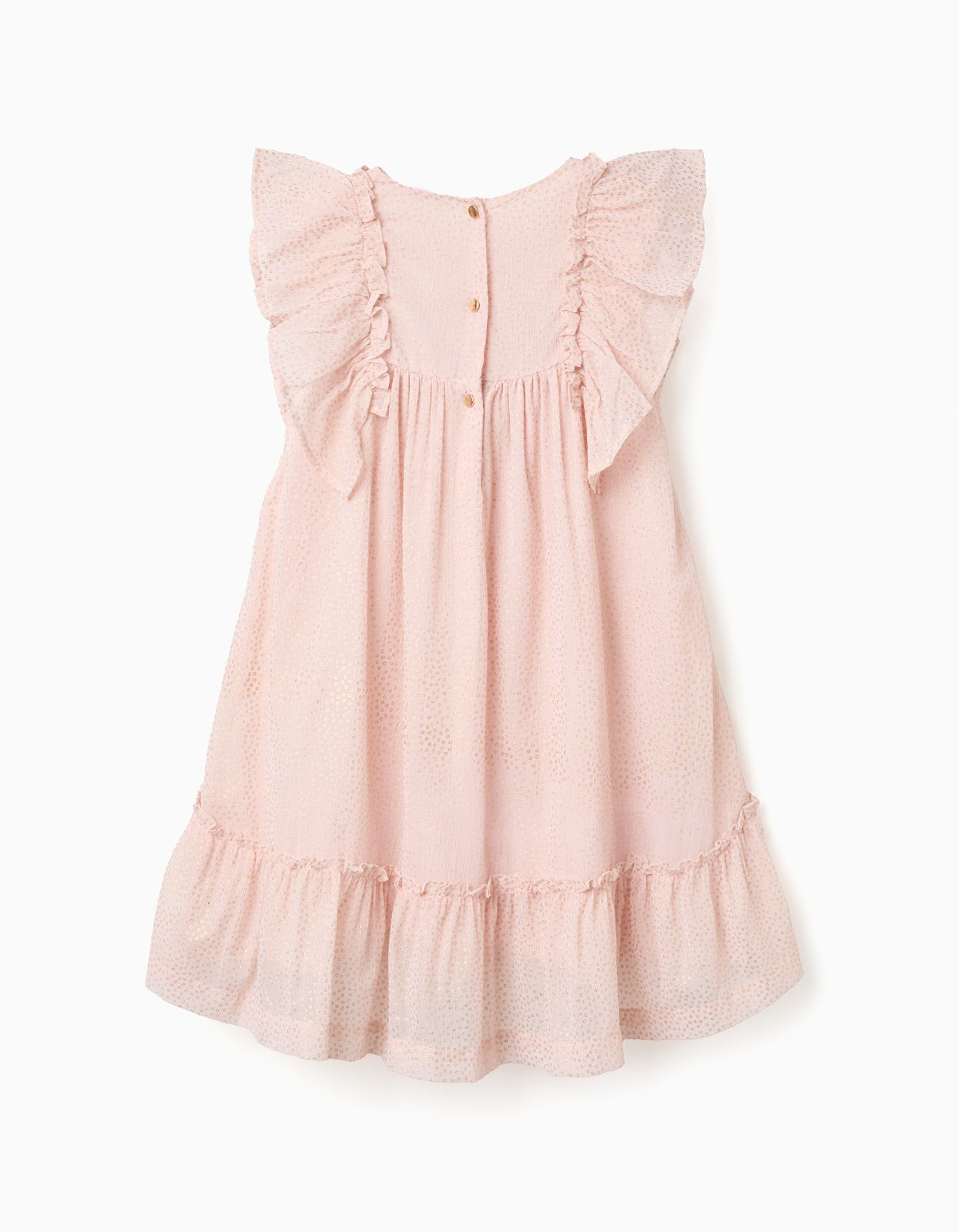 Vestido Rosa Con Volantes Y Estampados De Puntos Dorados - vista 2