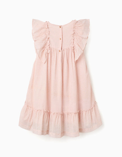 Vestido Rosa Con Volantes Y Estampados De Puntos Dorados - vista 2