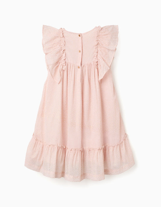 Vestido Rosa Con Volantes Y Estampados De Puntos Dorados - vista 2