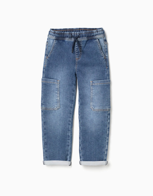 Jogger Cargo Con Bolsillos En Demin - Demin Azul Oscuro