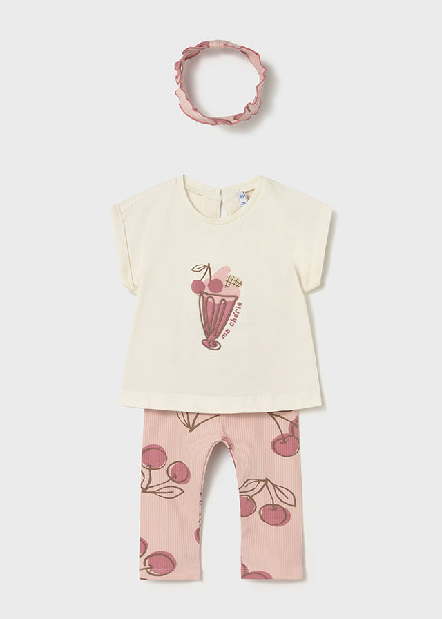 Conjunto Leggings Cerezas Con Diadema - Palo de rosa