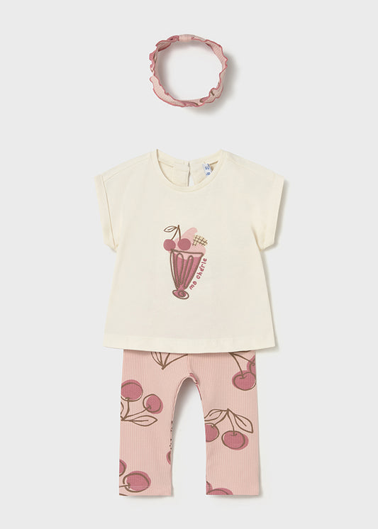Conjunto Leggings Cerezas Con Diadema - Palo de rosa