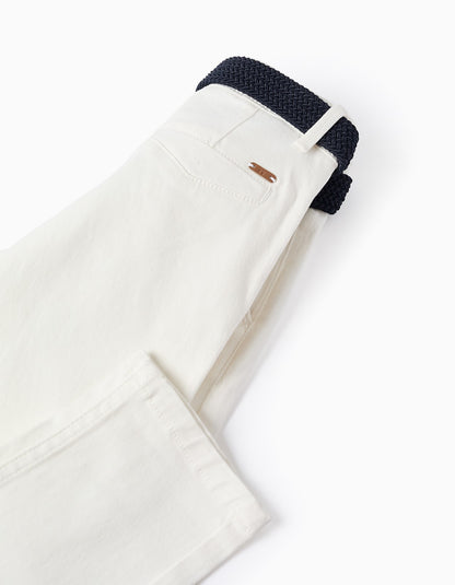 Pantalon Twill Blanco Con Cinturon - vista 4