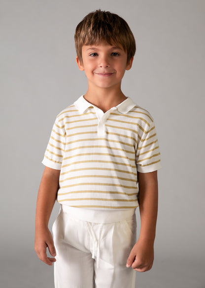 Camiseta Tejida Rayas M/c - Crudo-mocca