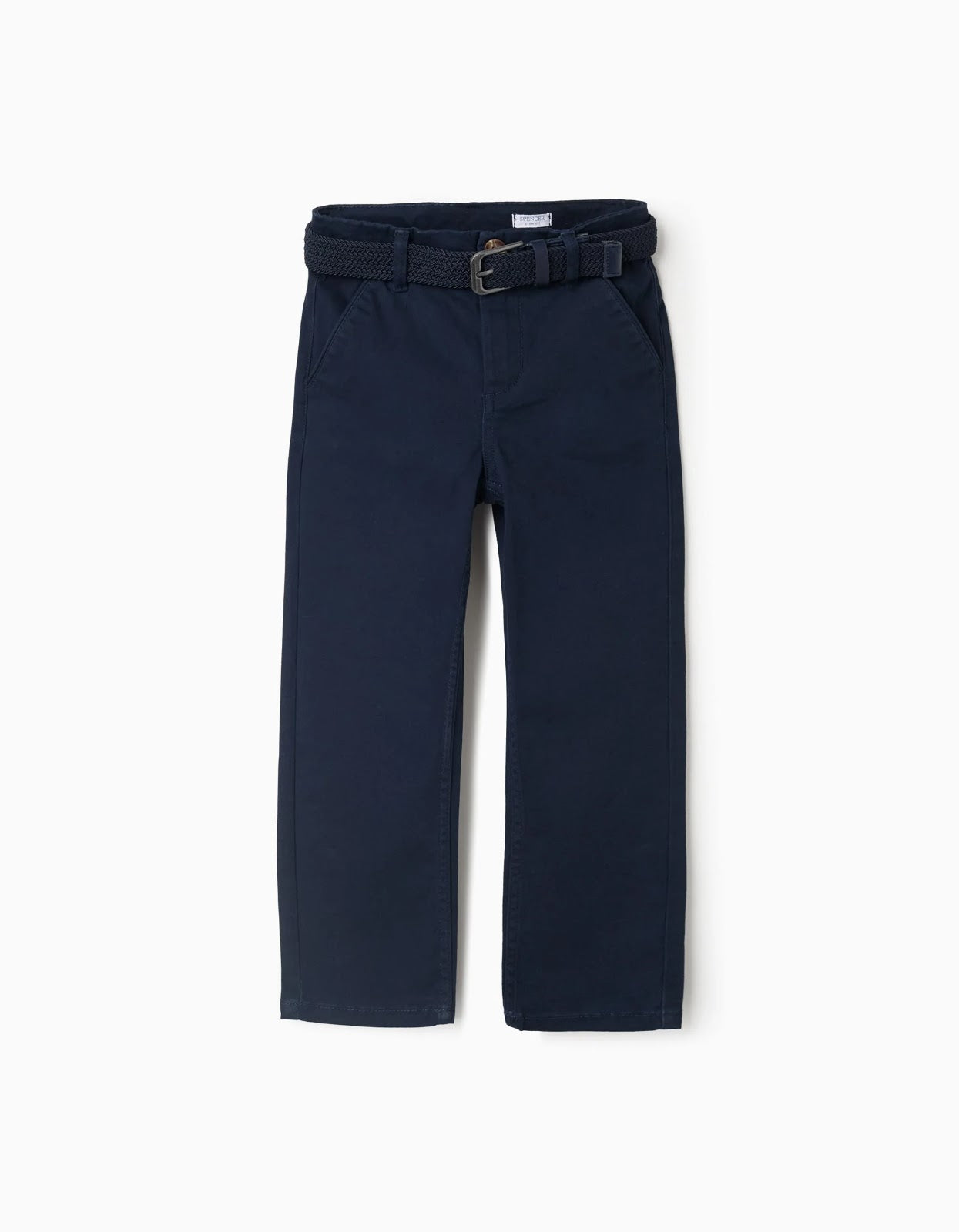 Pantalon Twill Azul Oscuro Con Cinturon - Azul Oscuro