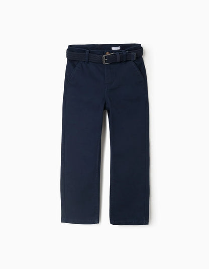 Pantalon Twill Azul Oscuro Con Cinturon - Azul Oscuro