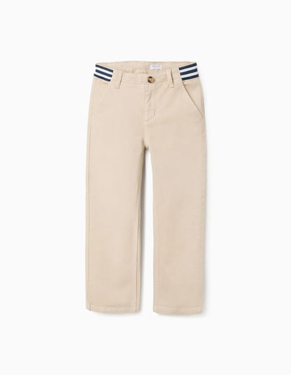 Pantalon Twill Beige Con Detalle En La Pretina - Marfil