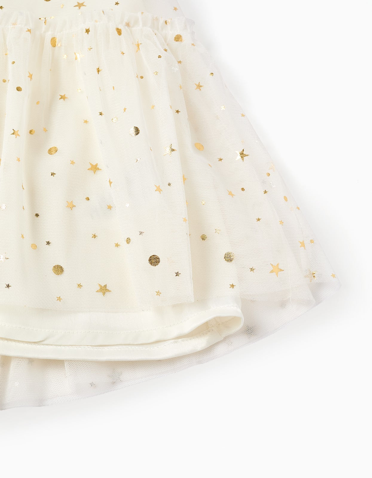 Vestido Blanco Con Volantes Y Estampado Galaxy Dorado - vista 4