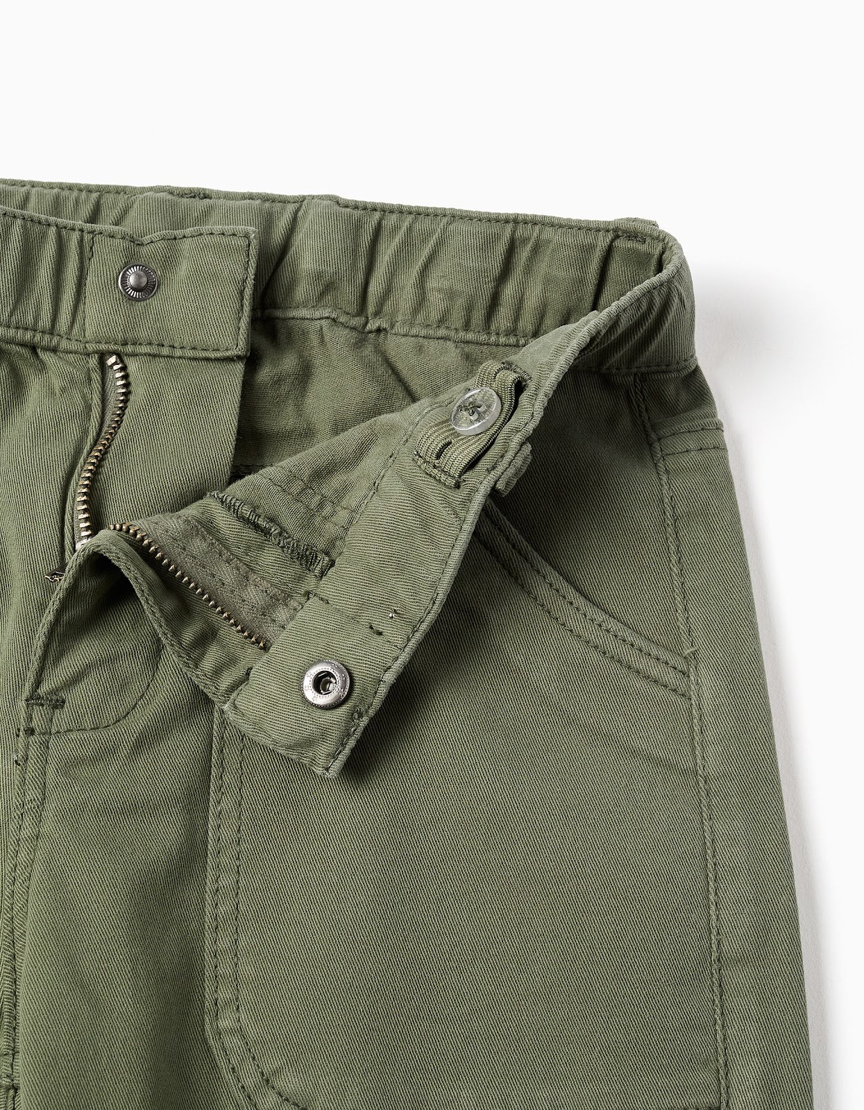 Pantalon Twill Dril Verde Militar Con Bolsillos - vista 3