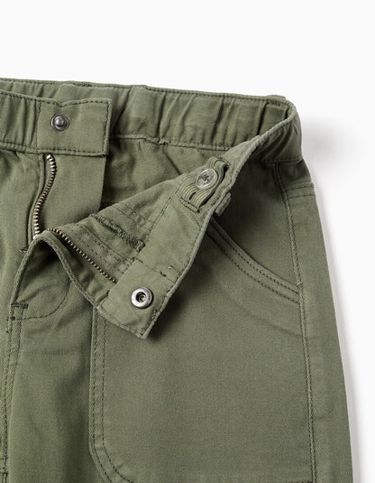 Pantalon Twill Dril Verde Militar Con Bolsillos - vista 3