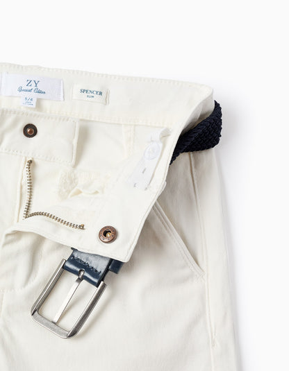 Pantalon Twill Blanco Con Cinturon - vista 3