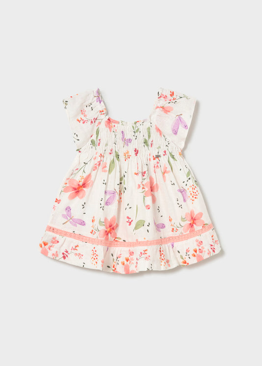 Vestido Estampado Flores Y Mariposa - Salmon
