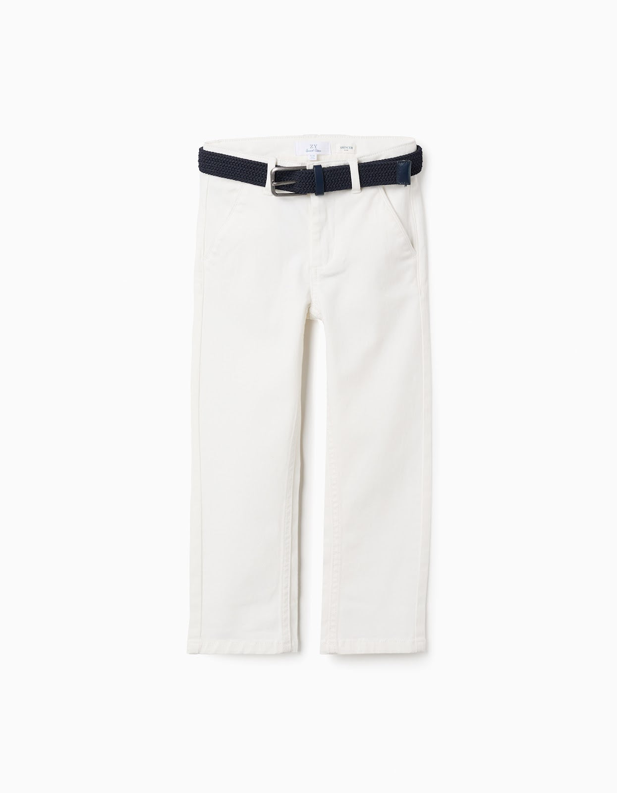 Pantalon Twill Blanco Con Cinturon - Blanco