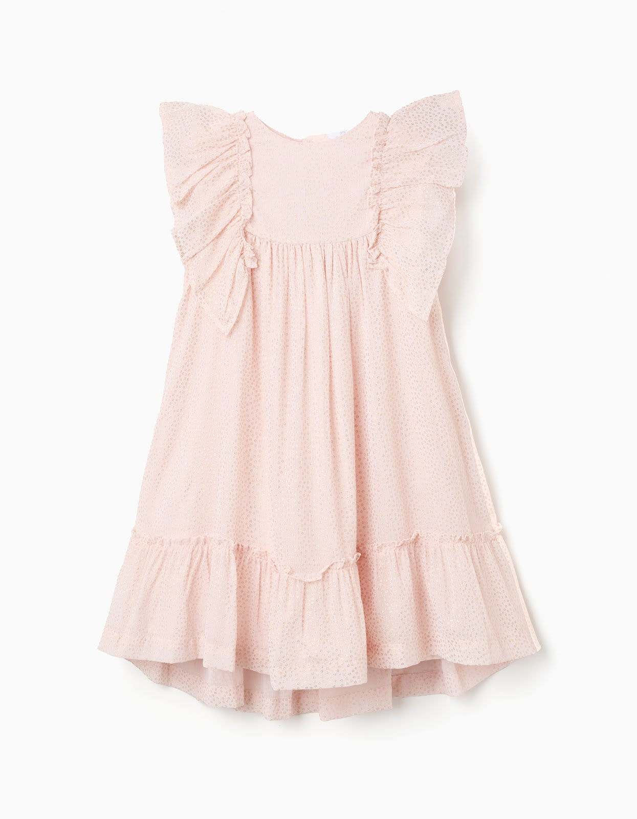 Vestido Rosa Con Volantes Y Estampados De Puntos Dorados - Rosa Claro