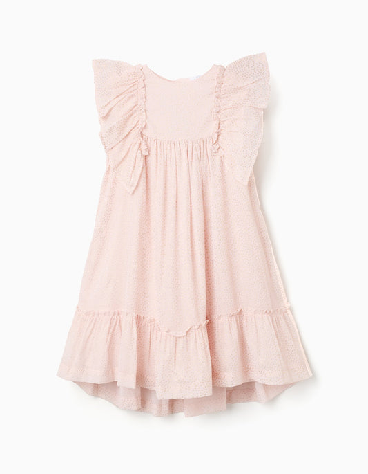 Vestido Rosa Con Volantes Y Estampados De Puntos Dorados - Rosa Claro