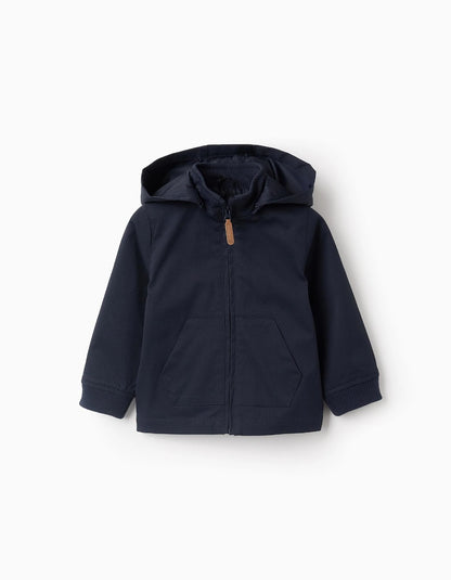 Chaqueta Con Cierre De Cremallera, Capota Removible - Azul Oscuro