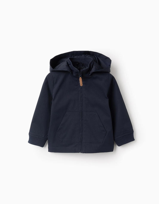 Chaqueta Con Cierre De Cremallera, Capota Removible - Azul Oscuro