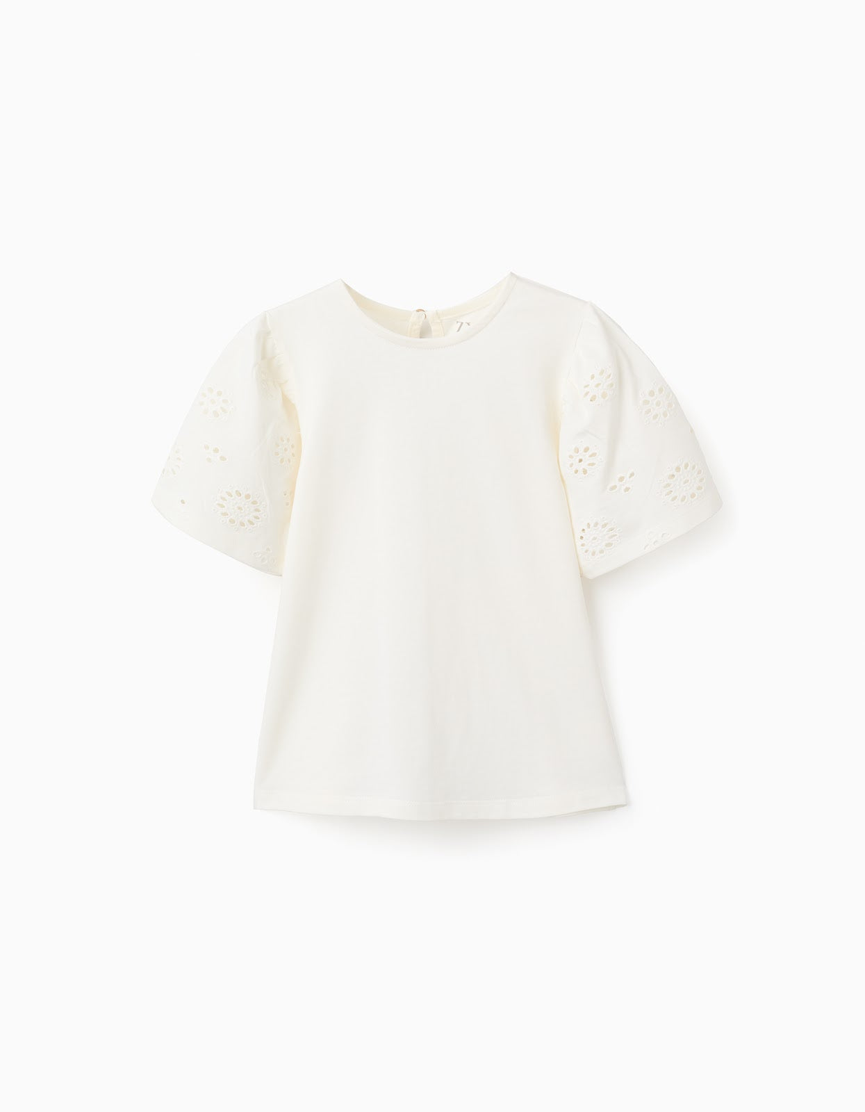 Camiseta Con Mangas Bordadas - Marfil