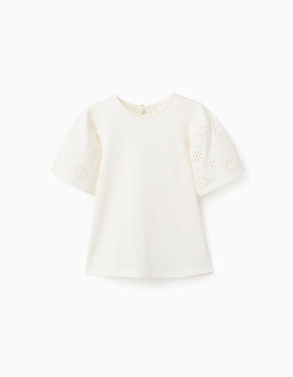 Camiseta Con Mangas Bordadas - Marfil