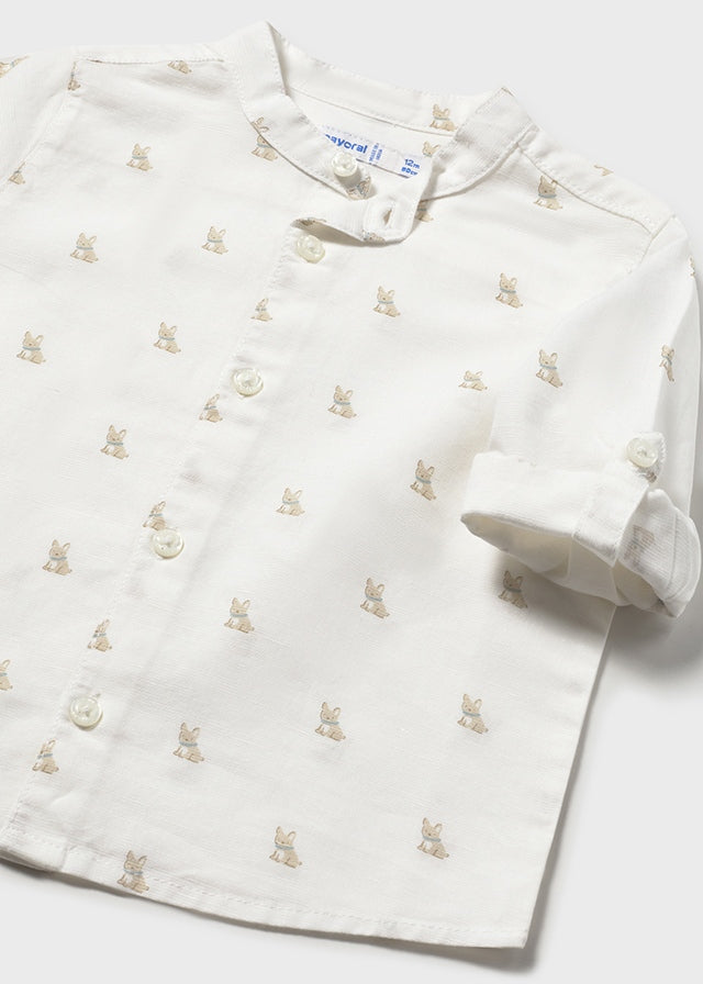 Camisa M/l Lino Estampado Perritos - Beige - vista 4