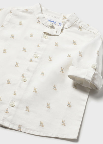 Camisa M/l Lino Estampado Perritos - Beige - vista 4
