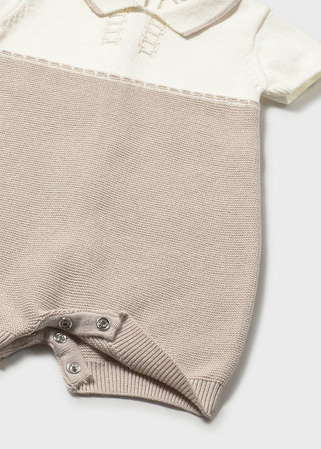 Mameluco Cuello Polo Tejido Combinado - Beige - vista 3