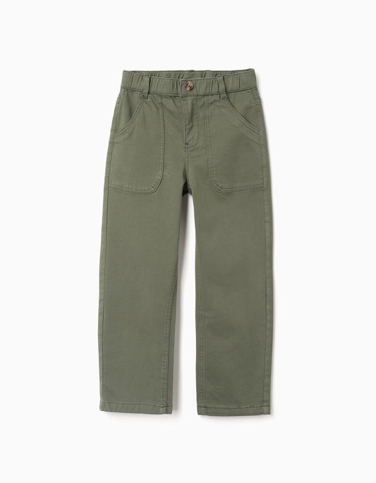 Pantalon Twill Dril Verde Militar Con Bolsillos - Verde Militar