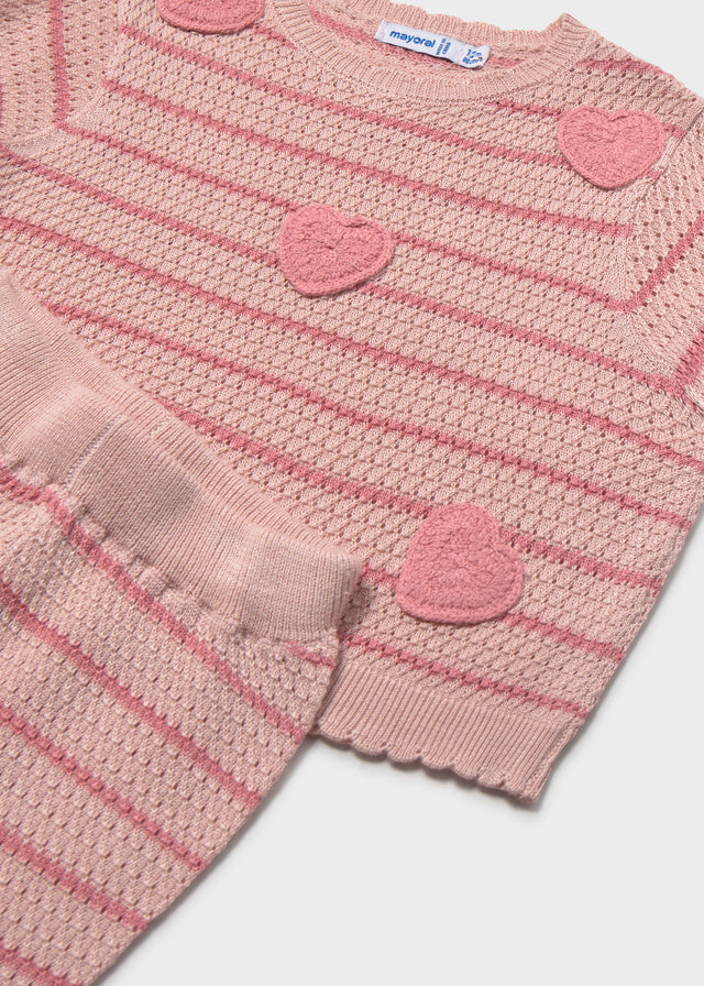 Conjunto Tejido Rosa Con Corazones - Rosado - vista 3