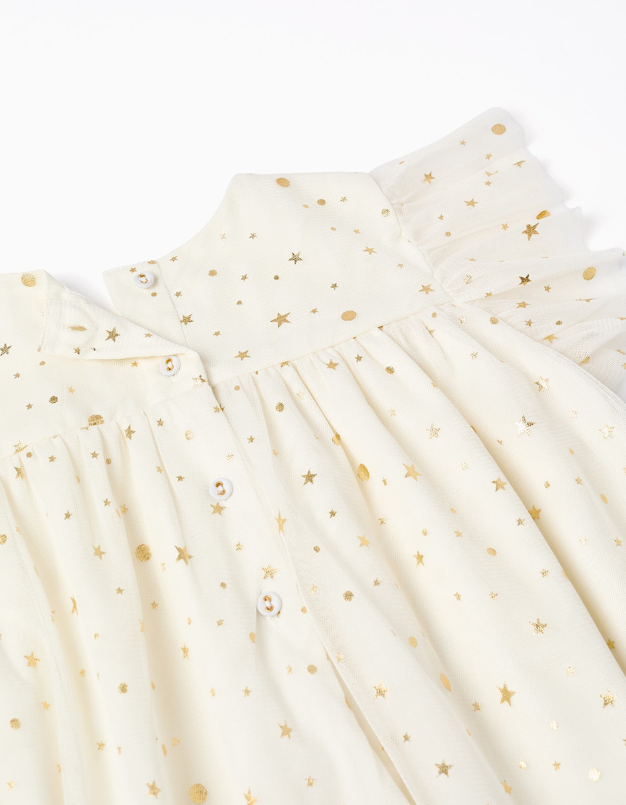 Vestido Blanco Con Volantes Y Estampado Galaxy Dorado - vista 3