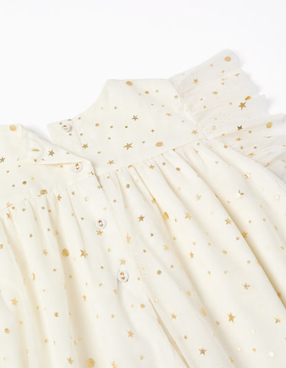 Vestido Blanco Con Volantes Y Estampado Galaxy Dorado - vista 3