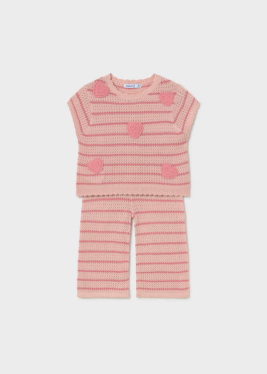 Conjunto Tejido Rosa Con Corazones - Rosado