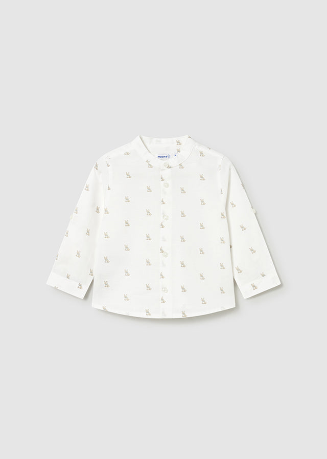 Camisa M/l Lino Estampado Perritos - Beige - vista 2