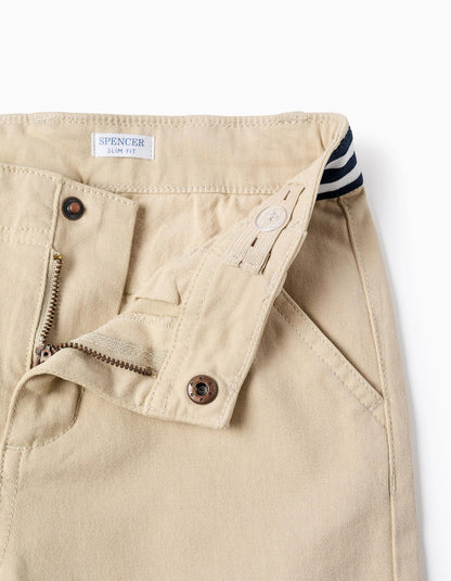 Pantalon Twill Beige Con Detalle En La Pretina - vista 3
