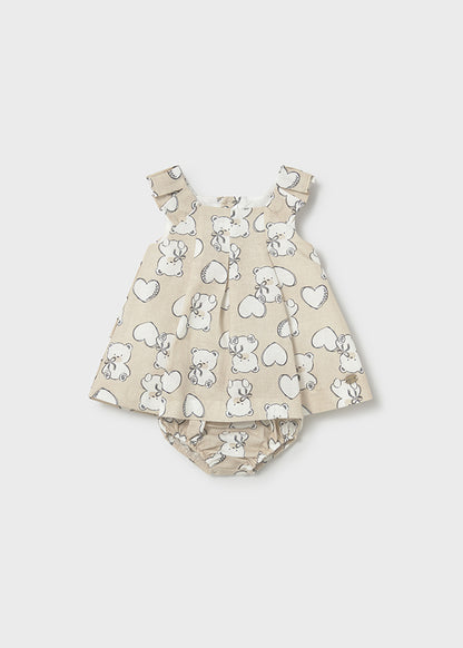 Vestido Lino Estampado Osos - Trigo