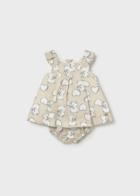 Vestido Lino Estampado Osos - Trigo