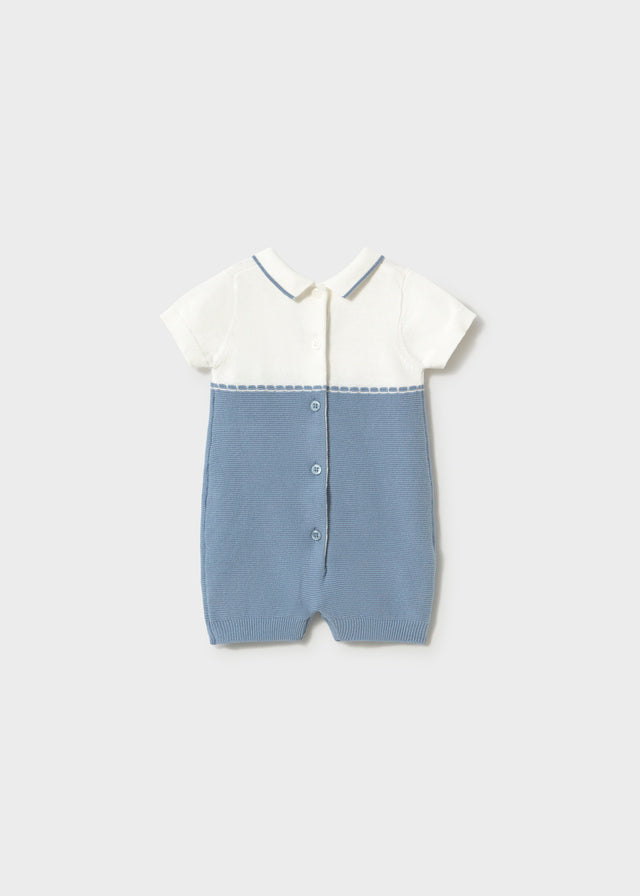 Mameluco Cuello Polo Tejido Combinado - Azul - vista 2